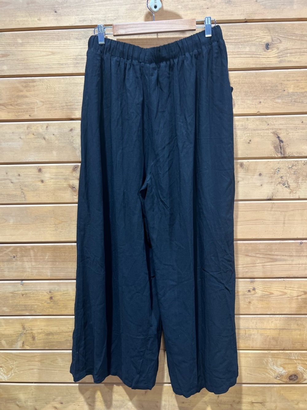 Tarsa Black Linen Blend Extreme Wide Leg Pants Oversized Elastic Waist Large - Picture 2 of 8
